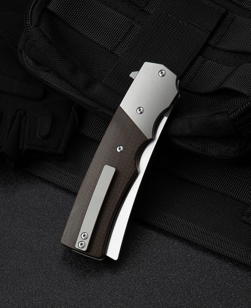 Bestech Spanish Tip Razor BT2101A M390 Blade Titanium+Carbon Fiber Handle Frame Lock Folding Knife
