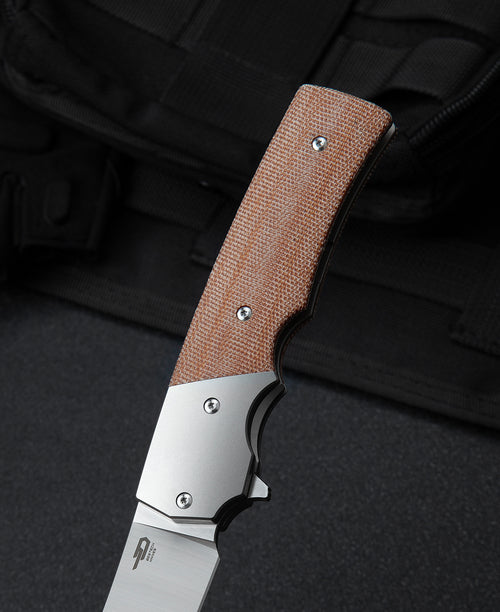 Bestech Spanish Tip Razor BT2101B M390 Blade Titanium+Micarta Handle Frame Lock Folding Knife