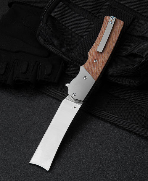 Bestech Spanish Tip Razor BT2101B M390 Blade Titanium+Micarta Handle Frame Lock Folding Knife
