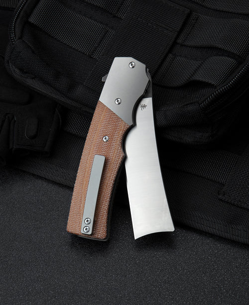 Bestech Spanish Tip Razor BT2101B M390 Blade Titanium+Micarta Handle Frame Lock Folding Knife