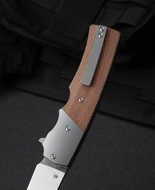 Bestech Spanish Tip Razor BT2101B M390 Blade Titanium+Micarta Handle Frame Lock Folding Knife