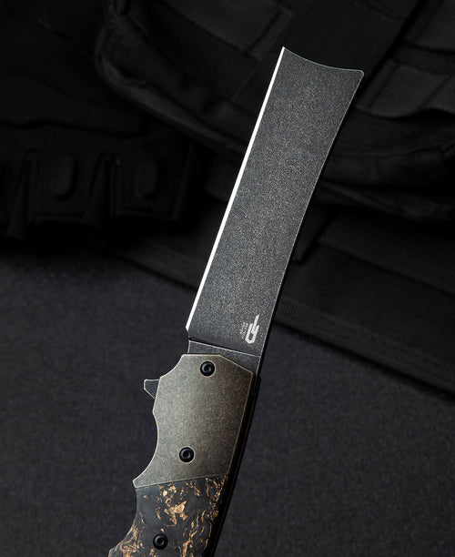 Bestech Spanish Tip Razor BT2101C M390 Blade Titanium+Carbon Fiber With Copper Foil Handle Frame Lock Folding Knife