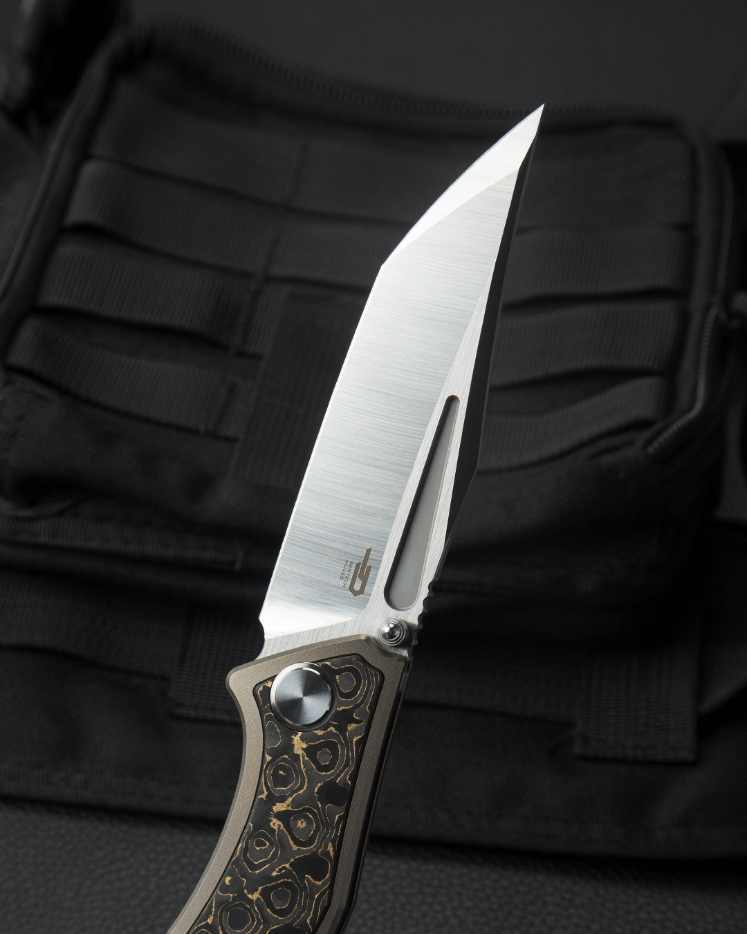 Bestech Togatta BT2102G M390 Blade Titanium+ Damascus Copper Carbon Inlay Handle Frame Lock Folding Knife