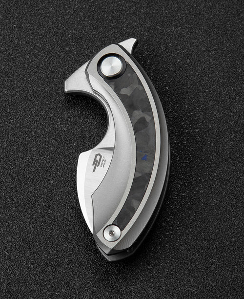 Bestech Strelit BT2103D M390 Blade Titanium+Black Blue Marble Carbon Fiber Inlay Handle Frame Lock Folding Knife