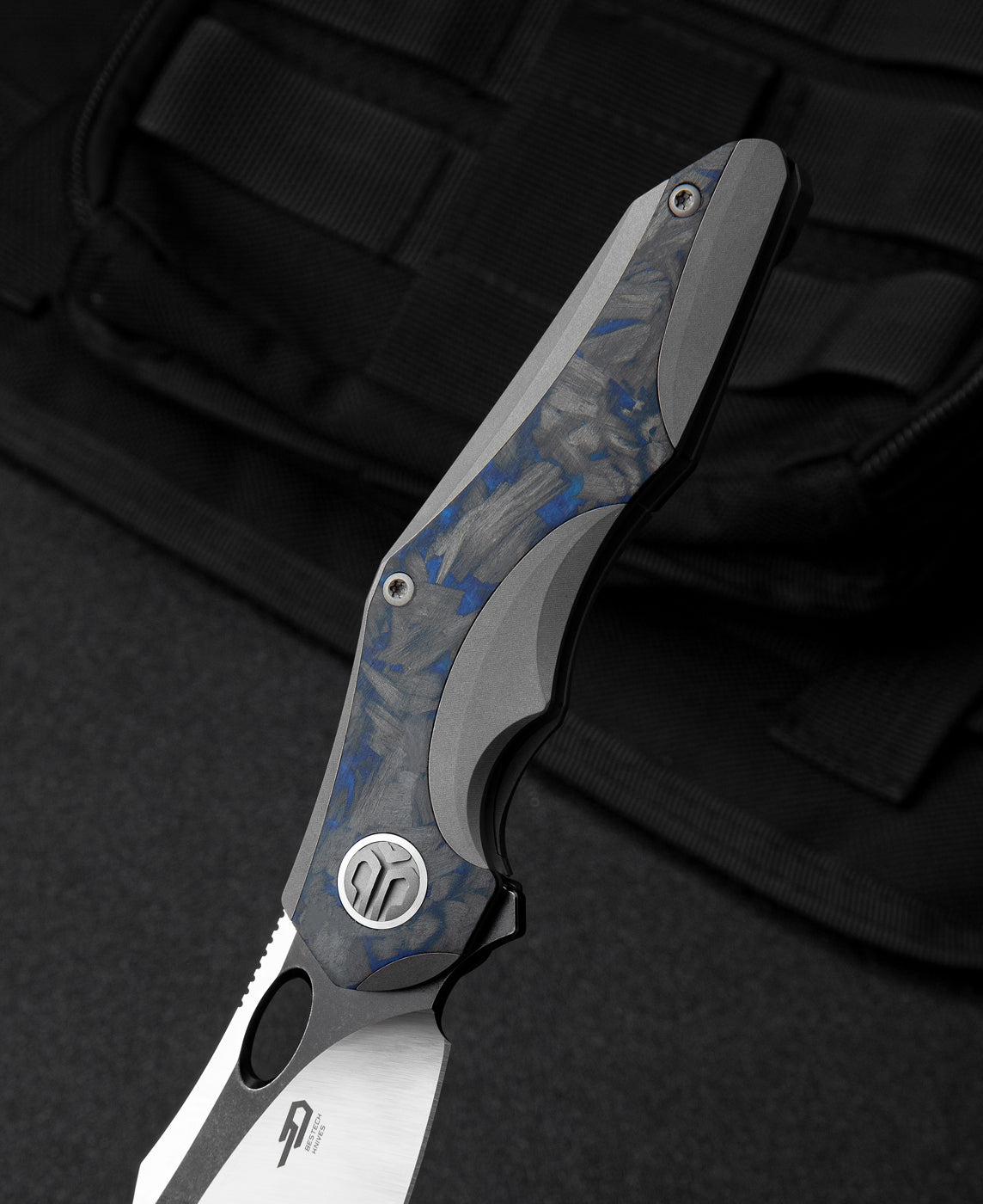 Bestech Nogard BT2105A M390 Blade Titanium+Black Blue Marble Carbon Fiber Inlay Handle Frame Lock Folding Knife