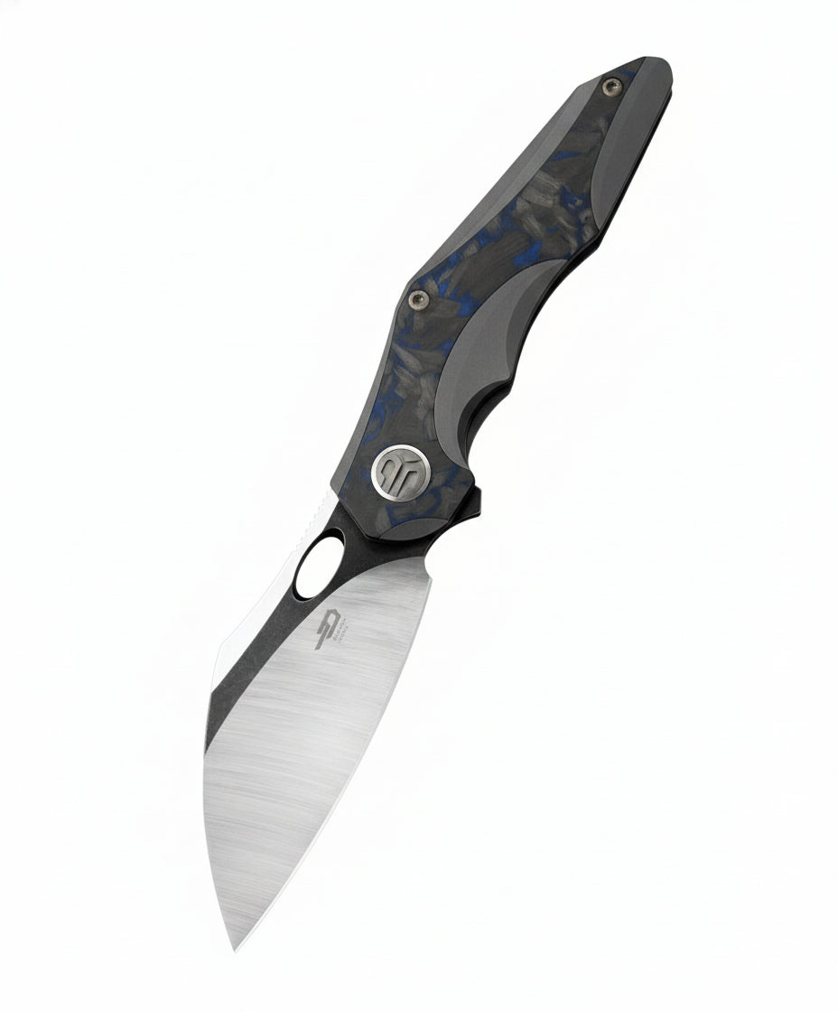 Bestech Nogard BT2105A M390 Blade Titanium+Black Blue Marble Carbon Fiber Inlay Handle Frame Lock Folding Knife