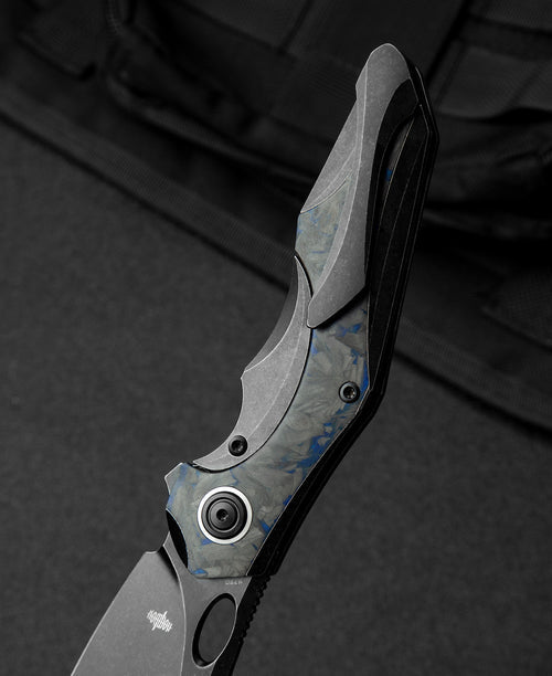 Bestech Nogard BT2105B M390 Blade Titanium+Black Blue Marble Carbon Fiber Inlay Handle Frame Lock Folding Knife