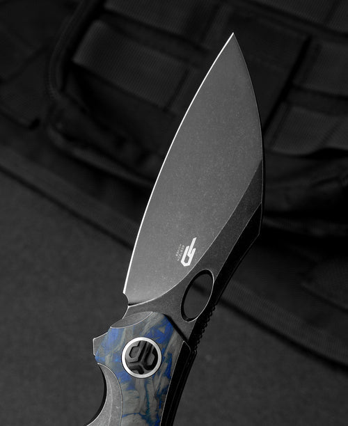 Bestech Nogard BT2105B M390 Blade Titanium+Black Blue Marble Carbon Fiber Inlay Handle Frame Lock Folding Knife