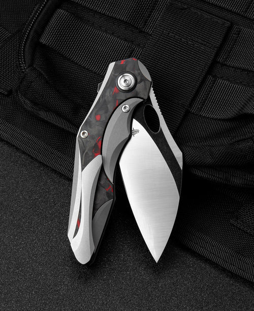 Bestech Nogard BT2105C M390 Blade Titanium+Black Red Marble Carbon Fiber Inlay Handle Frame Lock Folding Knife