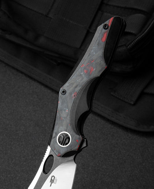Bestech Nogard BT2105D M390 Blade Titanium+Black Red Marble Carbon Fiber Inlay Handle Frame Lock Folding Knife