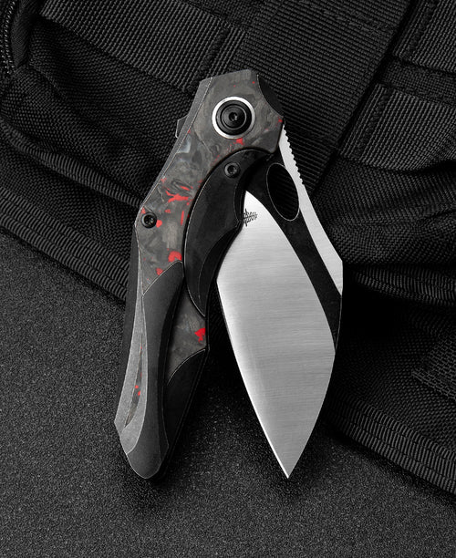 Bestech Nogard BT2105D M390 Blade Titanium+Black Red Marble Carbon Fiber Inlay Handle Frame Lock Folding Knife
