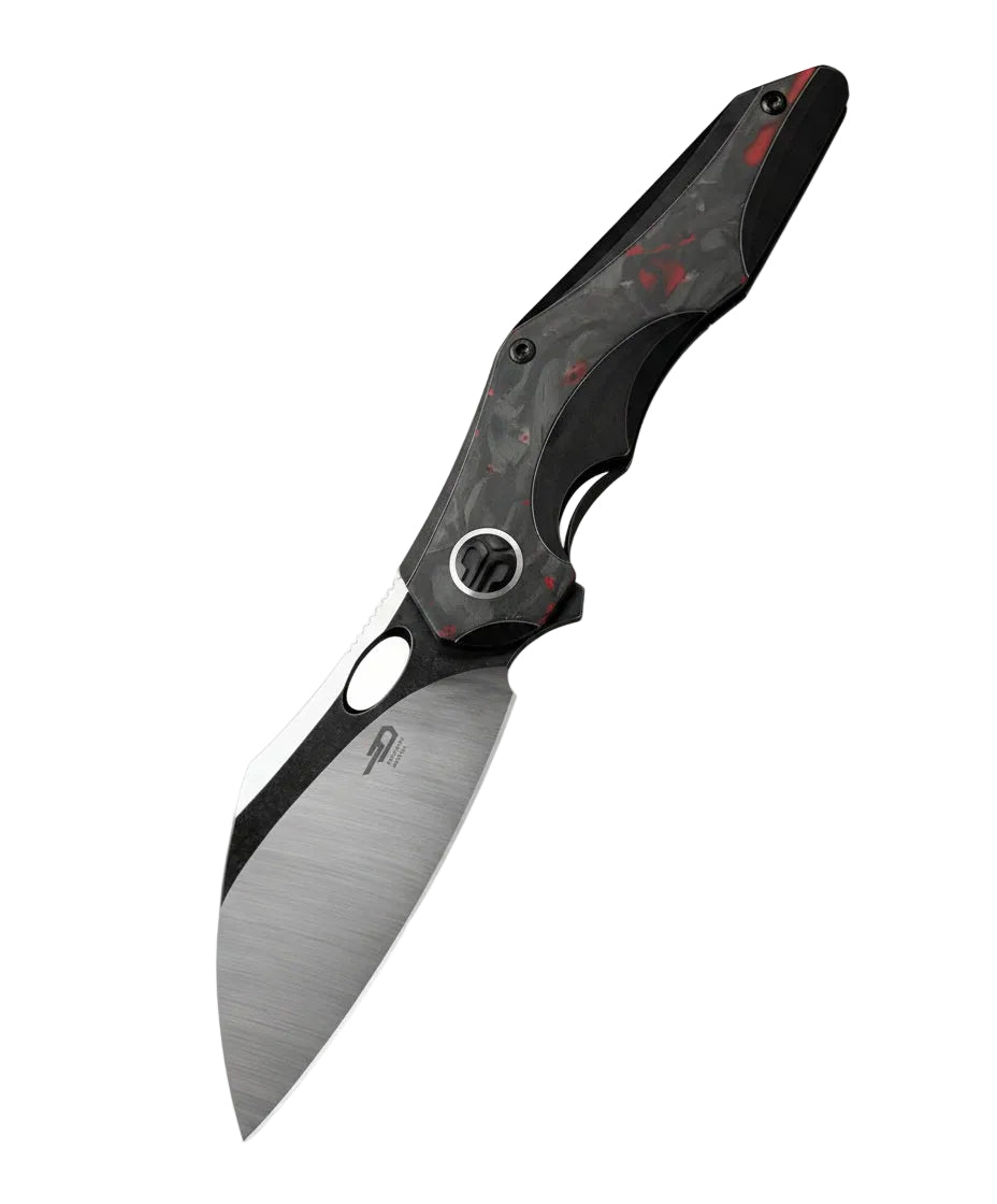 Bestech Nogard BT2105D M390 Blade Titanium+Black Red Marble Carbon Fiber Inlay Handle Frame Lock Folding Knife