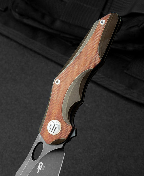 Bestech Nogard BT2105F M390 Blade Titanium+Natural Canvas Micarta Inlay Handle Frame Lock Folding Knife