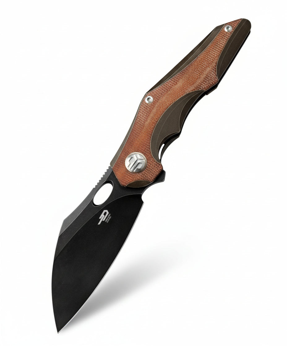 Bestech Nogard BT2105F M390 Blade Titanium+Natural Canvas Micarta Inlay Handle Frame Lock Folding Knife