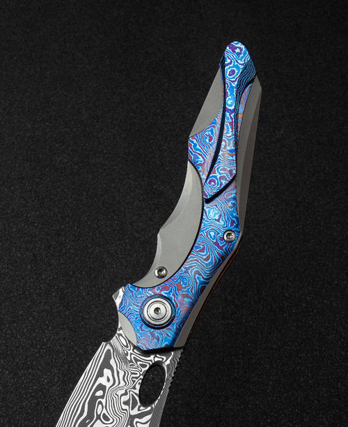Bestech Nogard BT2105H Damascus Blade Red Copper Titanium+Timascus Inlay Handle Frame Lock Folding Knife