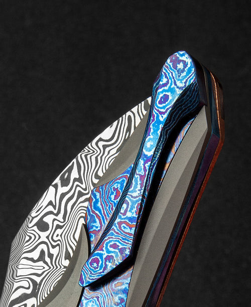 Bestech Nogard BT2105H Damascus Blade Red Copper Titanium+Timascus Inlay Handle Frame Lock Folding Knife