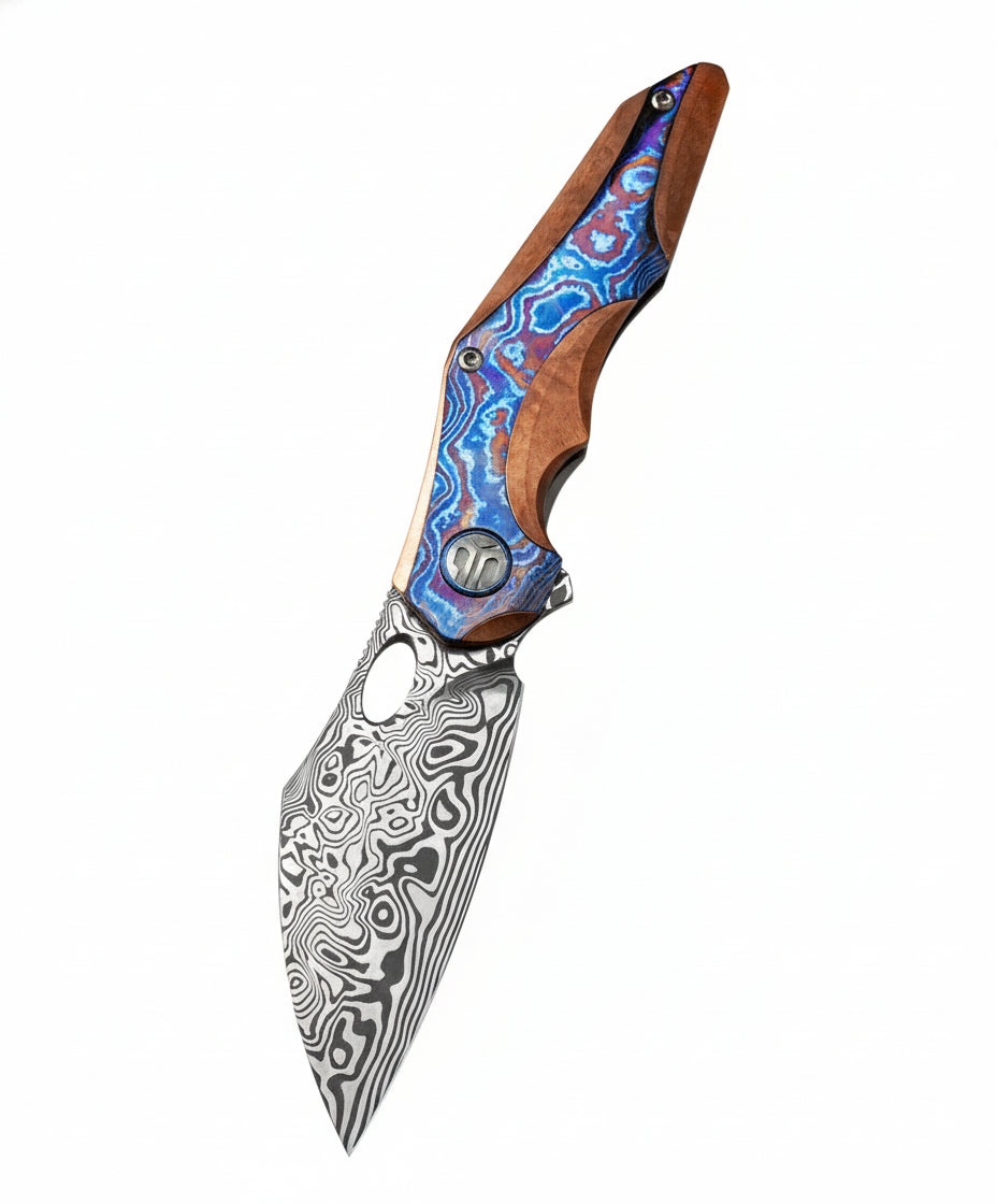 Bestech Nogard BT2105H Damascus Blade Red Copper Titanium+Timascus Inlay Handle Frame Lock Folding Knife
