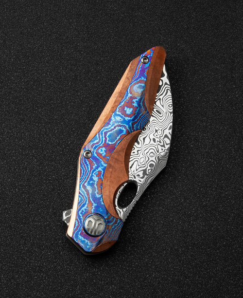 Bestech Nogard BT2105H Damascus Blade Red Copper Titanium+Timascus Inlay Handle Frame Lock Folding Knife