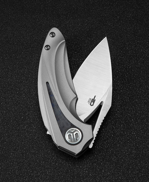 Bestech Nuke BT2107A M390 Blade Titanium+Black Blue Carbon Fiber Inlay Handle Frame Lock Folding Knife
