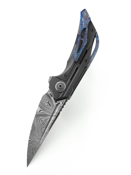 Bestech Vigil BT2201F Damascus Blade Titanium Handle Frame Lock Folding Knife