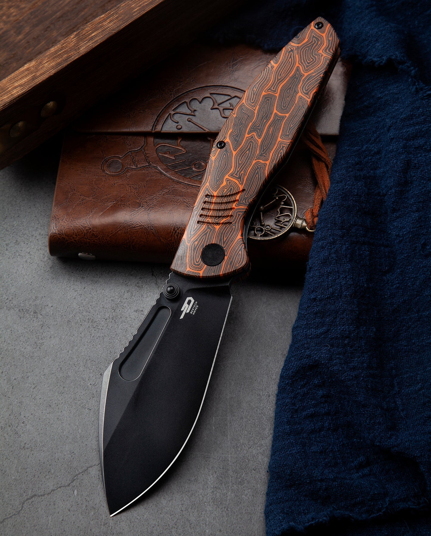 Bestech Lockness BT2205C M390 Blade Black Orange G10+Titanium Handle Frame Lock Folding Knife