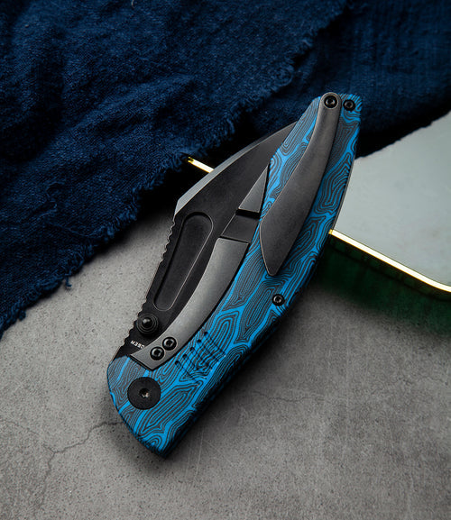 Bestech Lockness BT2205D M390 Blade Black Blue G10+Titanium Handle Frame Lock Folding Knife