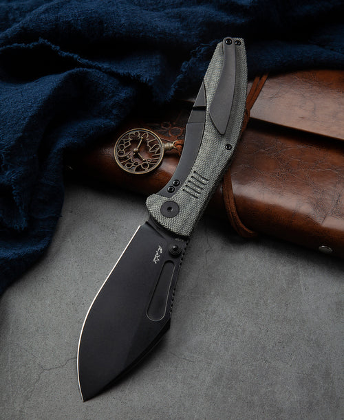 Bestech Lockness BT2205F M390 Blade Canvas Micarta+Titanium Handle Frame Lock Folding Knife