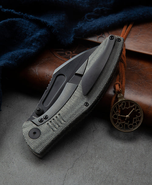 Bestech Lockness BT2205F M390 Blade Canvas Micarta+Titanium Handle Frame Lock Folding Knife