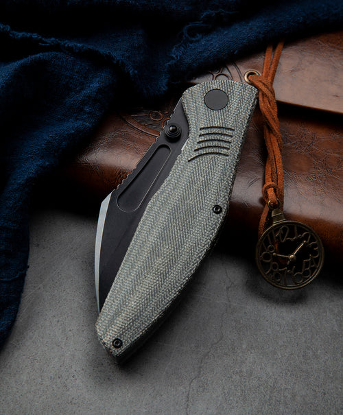 Bestech Lockness BT2205F M390 Blade Canvas Micarta+Titanium Handle Frame Lock Folding Knife