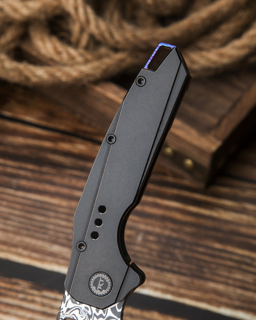 Bestech Nyxie BT2209E Damascus Blade Black Titanium Handle Frame Lock Folding Knife