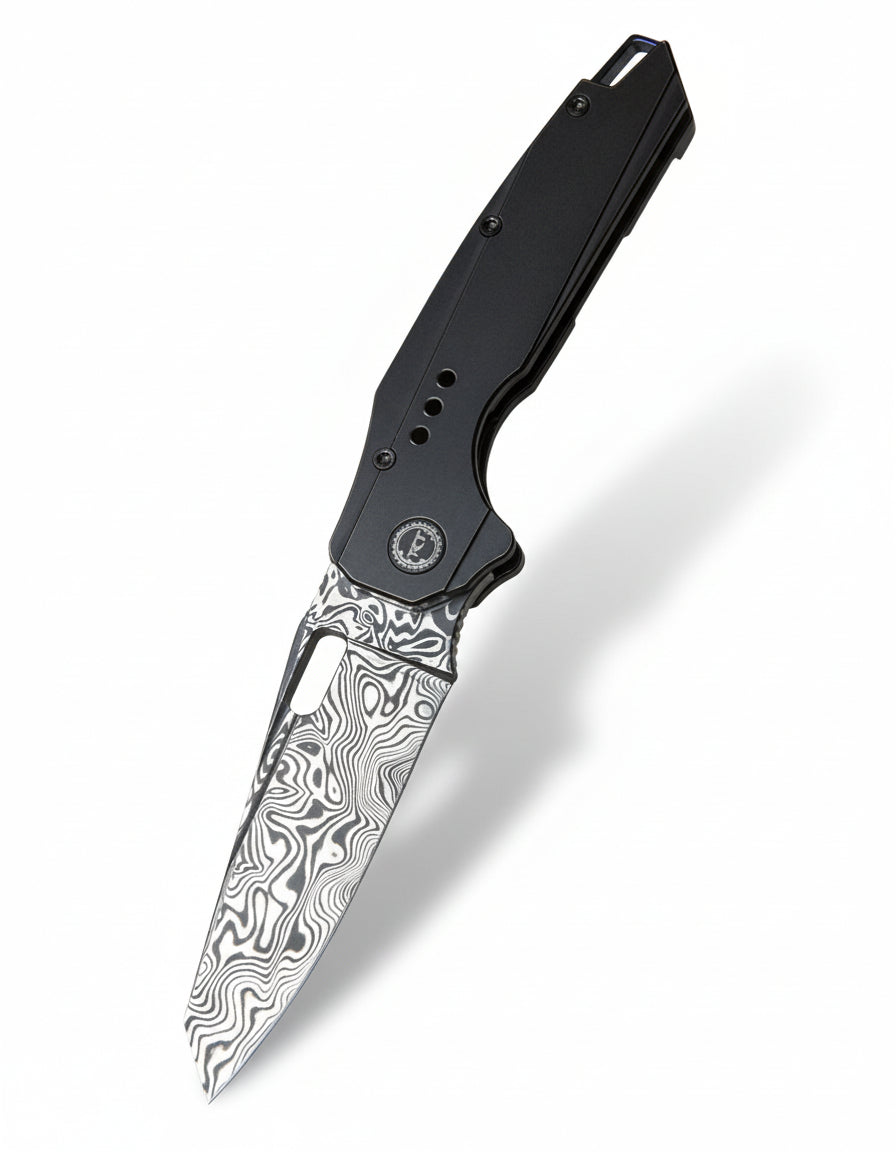 Bestech Nyxie BT2209E Damascus Blade Black Titanium Handle Frame Lock Folding Knife