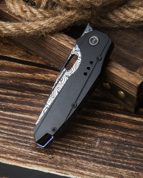 Bestech Nyxie BT2209E Damascus Blade Black Titanium Handle Frame Lock Folding Knife