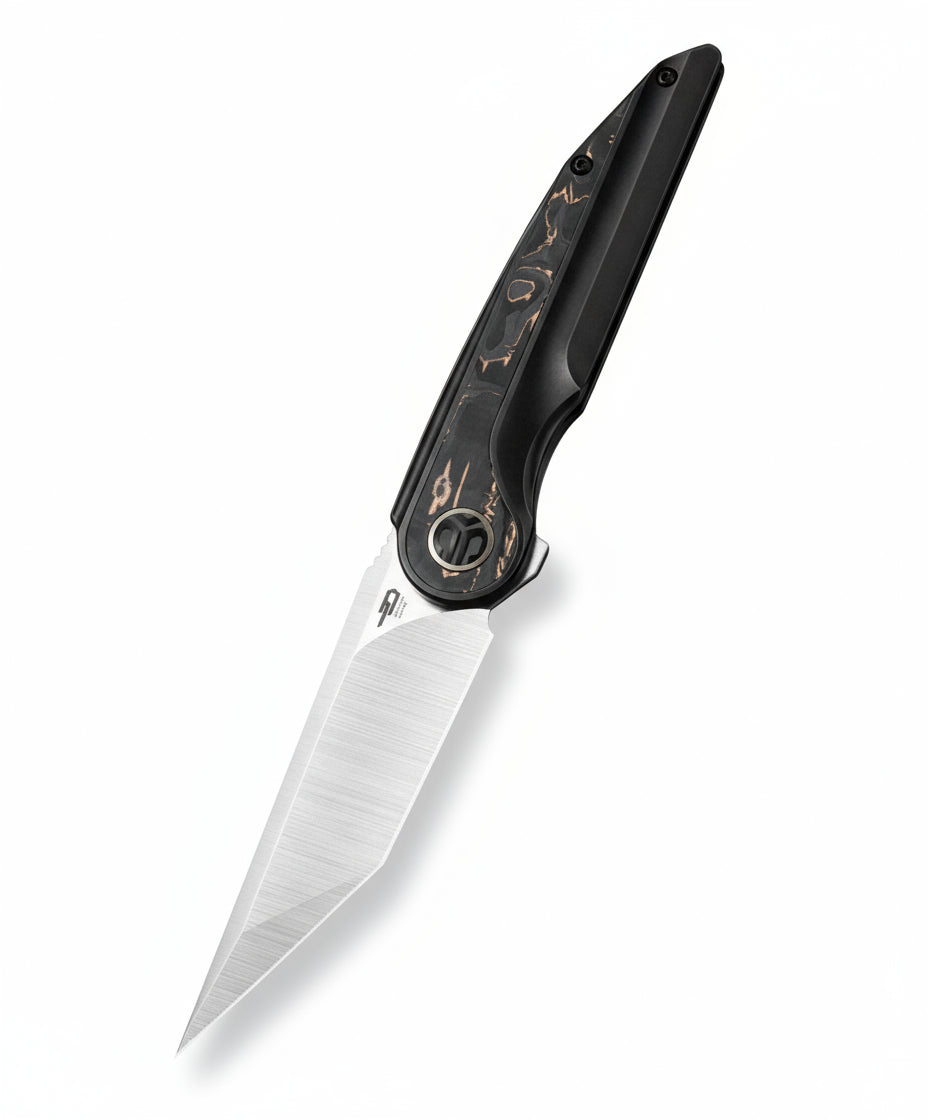 Bestech Blind Fury BT2303B M390 Blade Titanium and Copper Carbon Fiber Handle Frame Lock Folding Knife