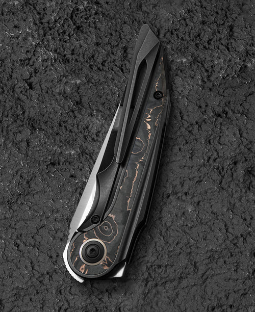 Bestech Blind Fury BT2303B M390 Blade Titanium and Copper Carbon Fiber Handle Frame Lock Folding Knife