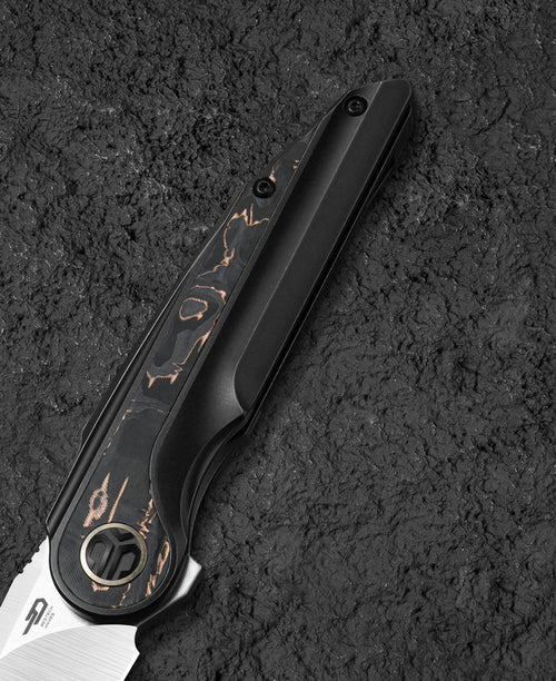 Bestech Blind Fury BT2303B M390 Blade Titanium and Copper Carbon Fiber Handle Frame Lock Folding Knife