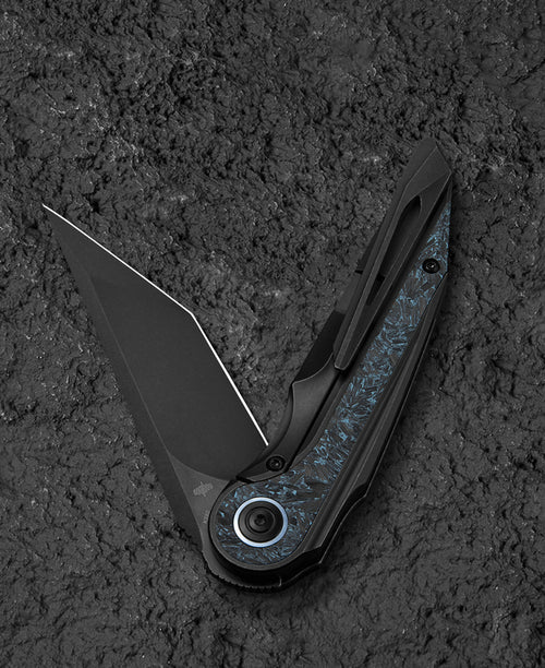 Bestech Blind Fury BT2303D M390 Blade Titanium and Sky Blue Marble Handle Frame Lock Folding Knife
