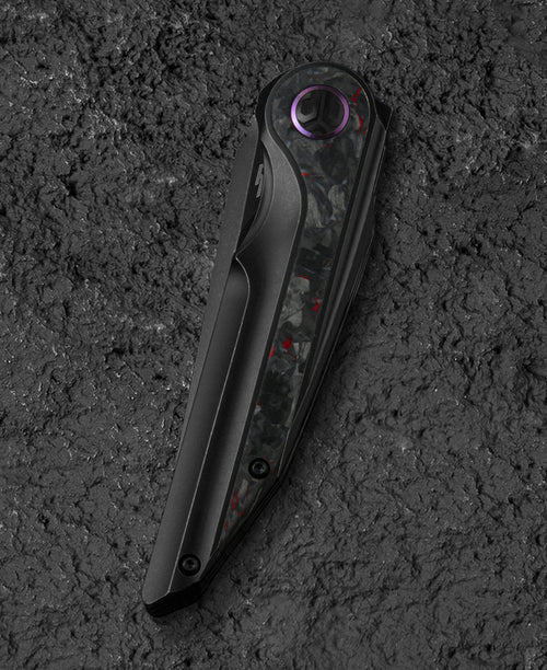 Bestech Blind Fury BT2303E M390 Blade Titanium and Red Marble Handle Frame Lock Folding Knife