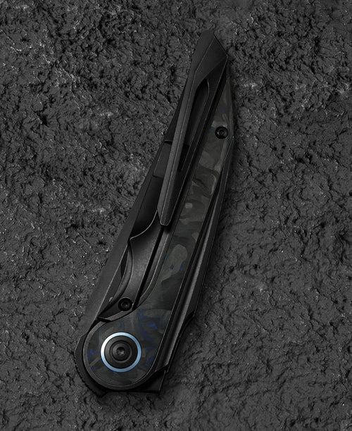 Bestech Blind Fury BT2303F M390 Blade Titanium and Blue Marble Handle Frame Lock Folding Knife