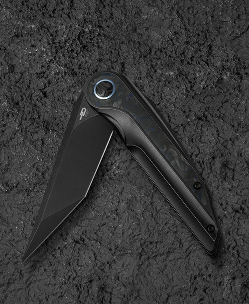 Bestech Blind Fury BT2303F M390 Blade Titanium and Blue Marble Handle Frame Lock Folding Knife