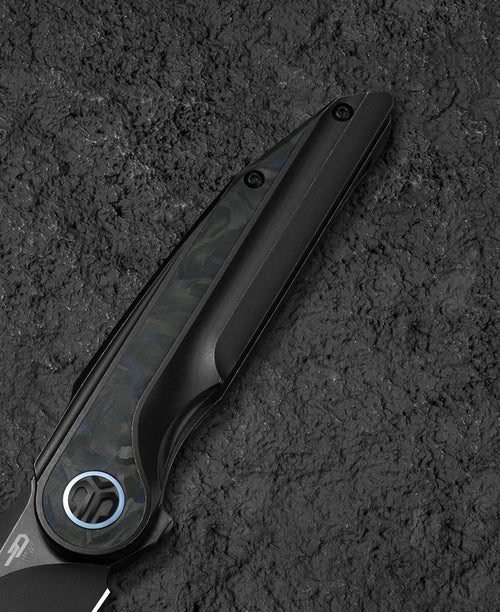 Bestech Blind Fury BT2303F M390 Blade Titanium and Blue Marble Handle Frame Lock Folding Knife