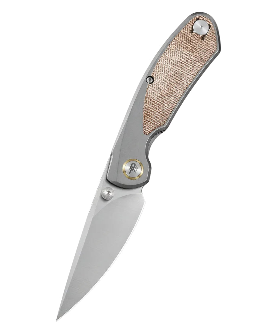 Bestech Lito BT2307B M390 Blade Titanium+Natural Canvas Micarta Inlay Handle Frame Lock Folding Knife