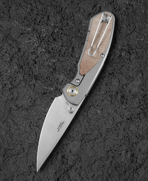 Bestech Lito BT2307B M390 Blade Titanium+Natural Canvas Micarta Inlay Handle Frame Lock Folding Knife