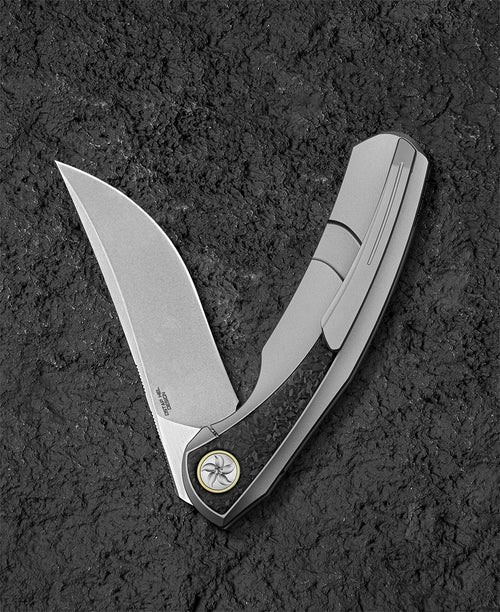 Bestech Sambac BT2402C MagnaCut Blade Titanium+Fat Carbon Fiber Handle Frame Lock Folding Knife