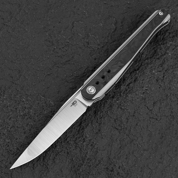 Bestech Knives Spear Phisher BT2405A M390 Blade Titanium+Marble Carbon Fiber Handle Edc Folding Knife
