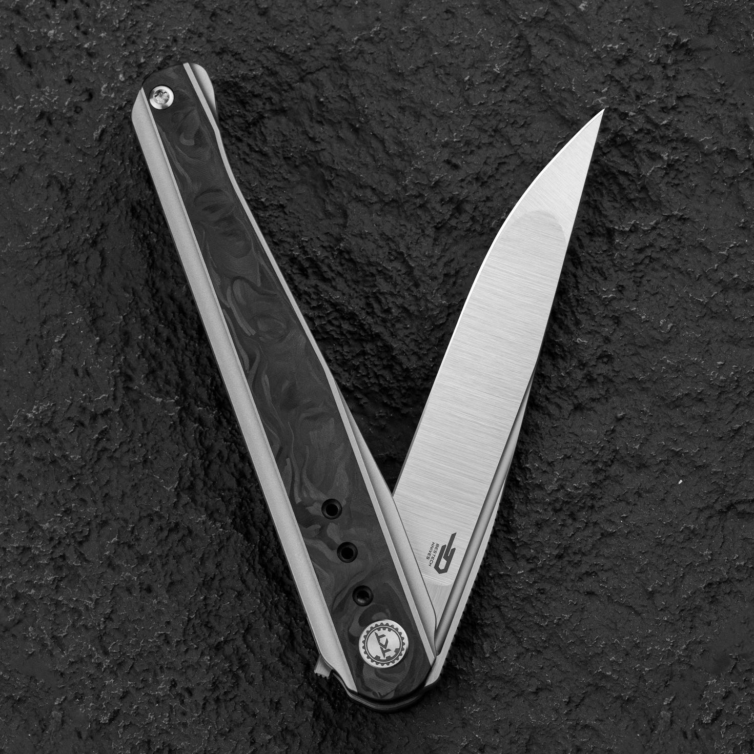Bestech Knives Spear Phisher BT2405A M390 Blade Titanium+Marble Carbon Fiber Handle Edc Folding Knife