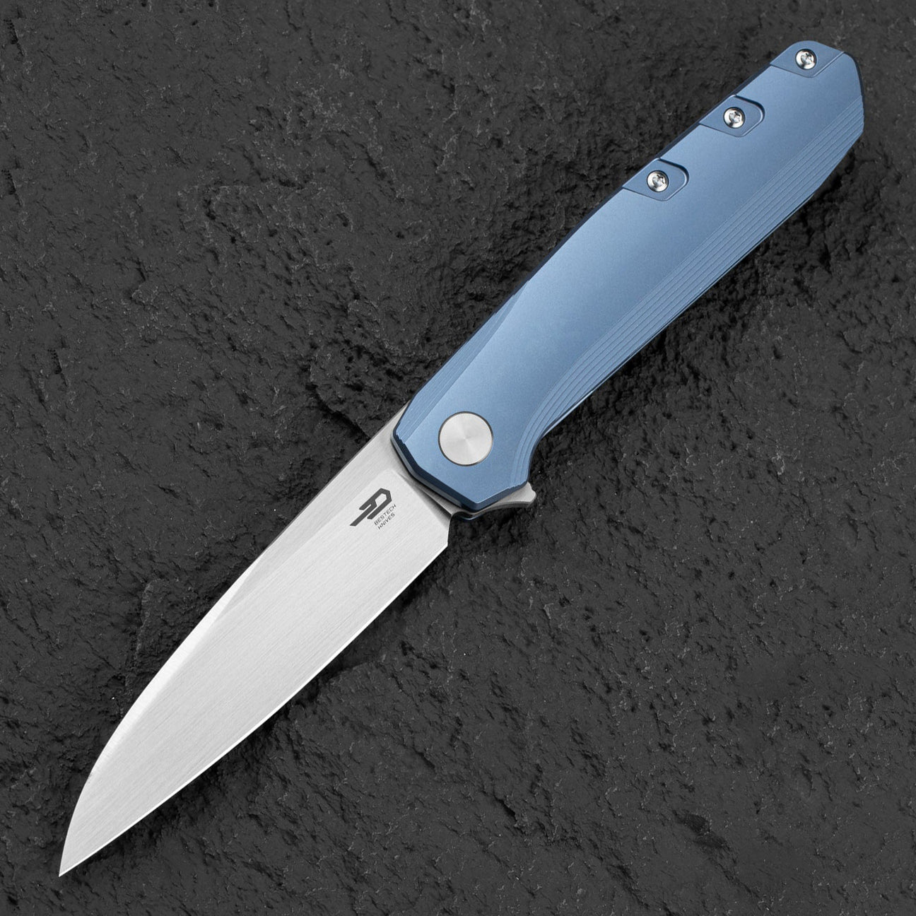 Bestech Knives 9 BT2408C Satin M390 Blade Blue Titanium Handle Edc Folding Knife
