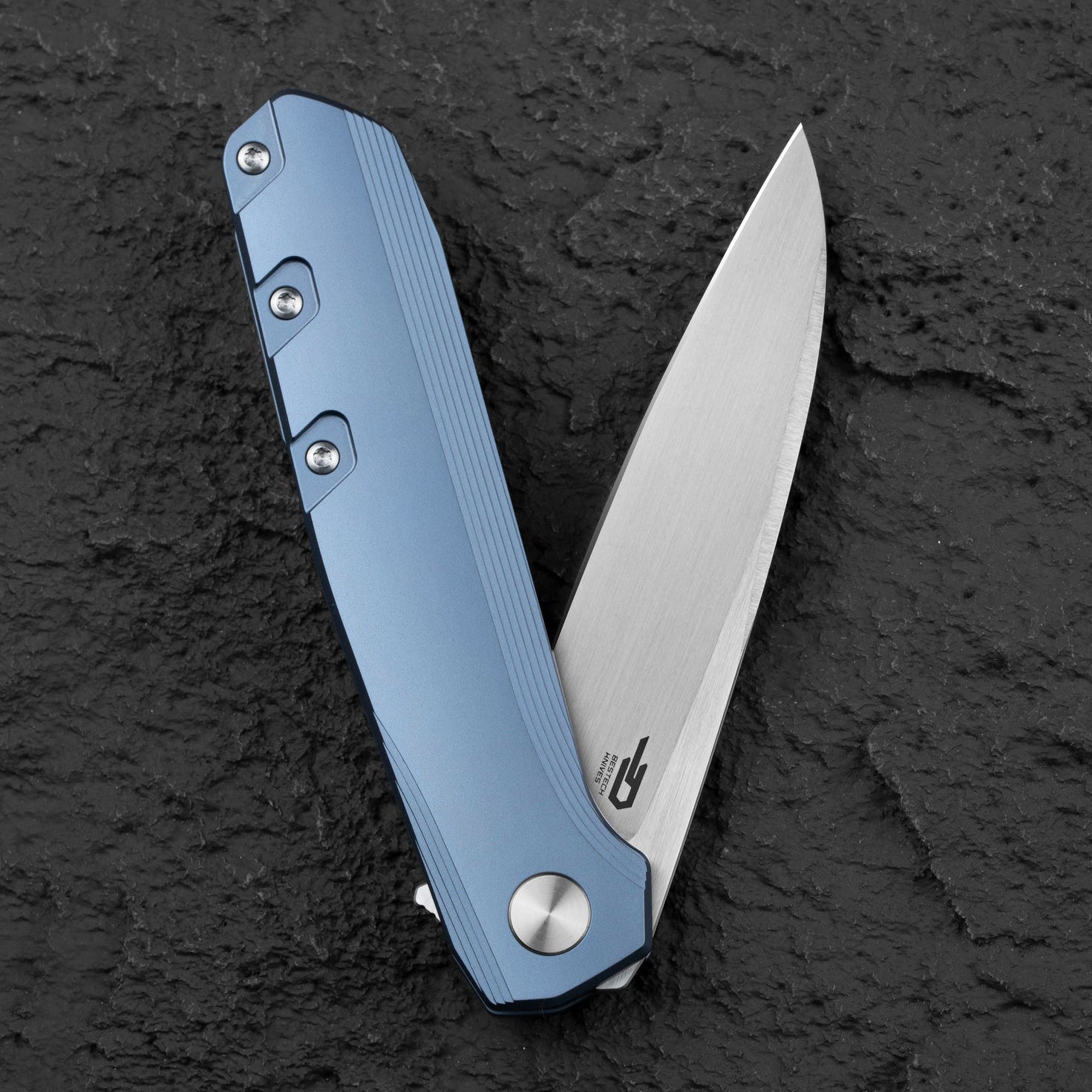 Bestech Knives 9 BT2408C Satin M390 Blade Blue Titanium Handle Edc Folding Knife