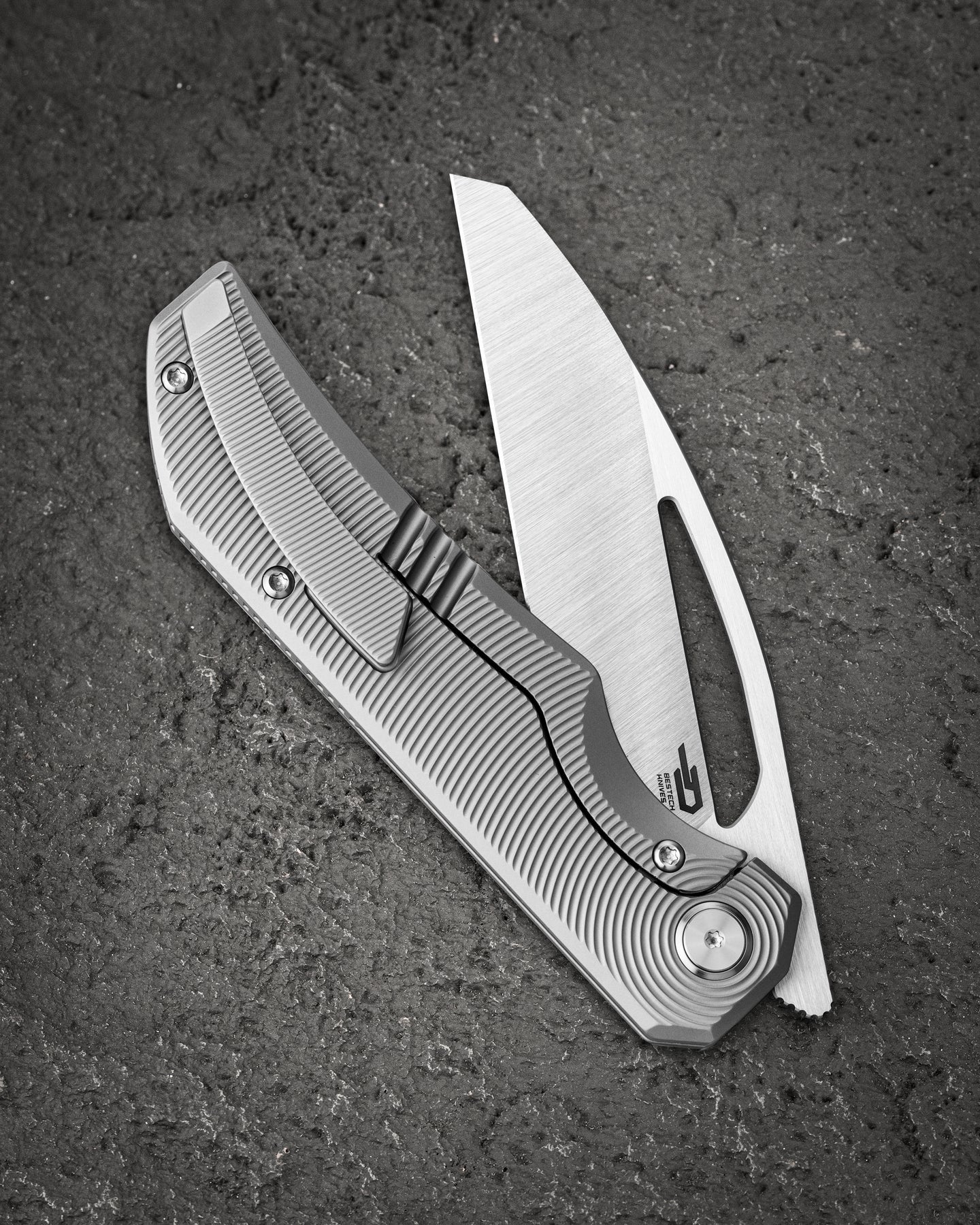 Bestech Taipan BT2503C-L (Left-Hand Version) Hollow Grinds MagnaCut Blade Titanium Handle Frame Lock Folding Knife