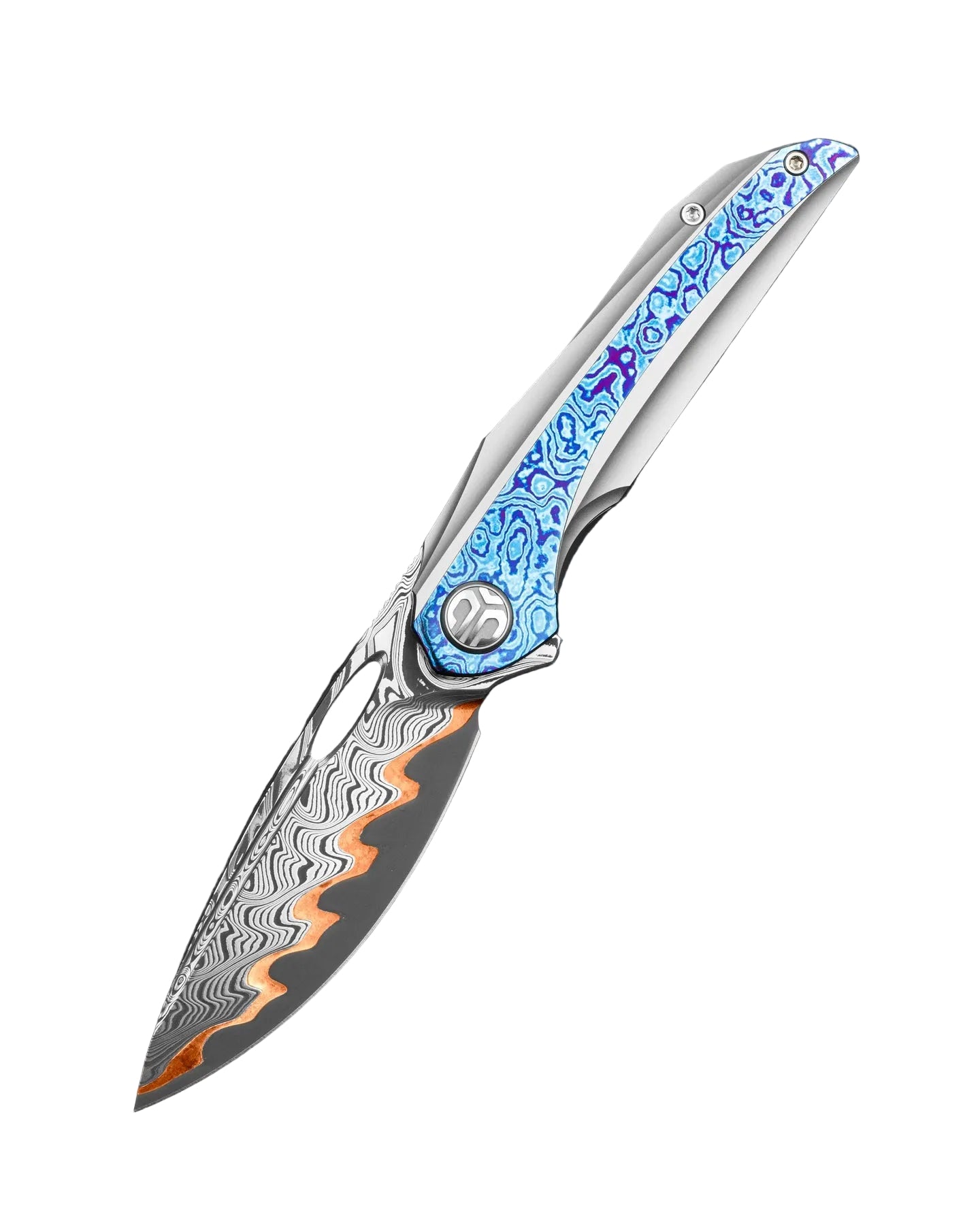 Bestech Senu BT2601E Damascus Blade Titanium with Timascus Inlays Handle Frame Lock Folding Knife