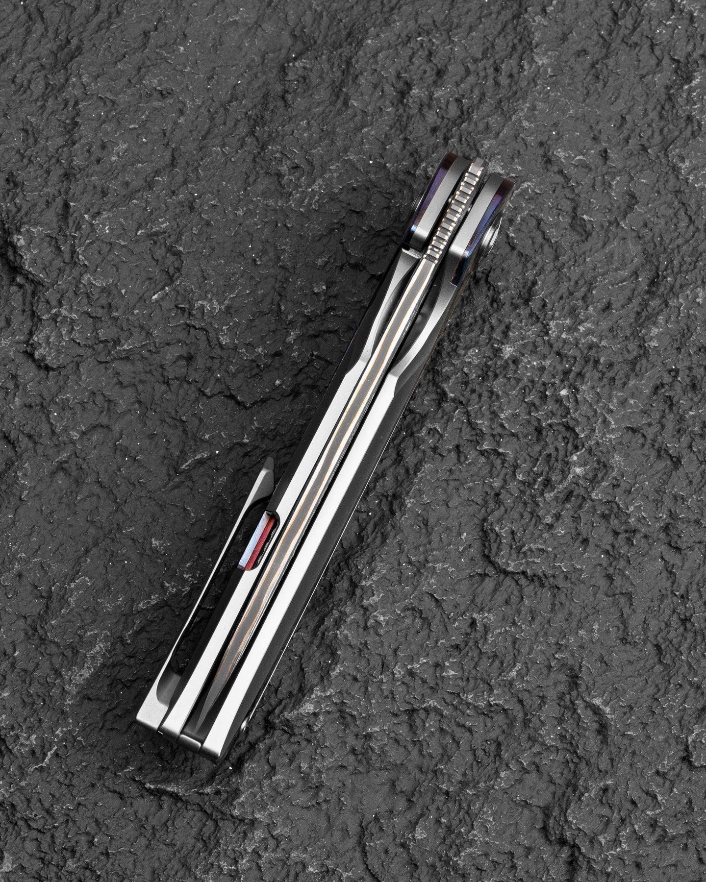 Bestech Senu BT2601E Damascus Blade Titanium with Timascus Inlays Handle Frame Lock Folding Knife